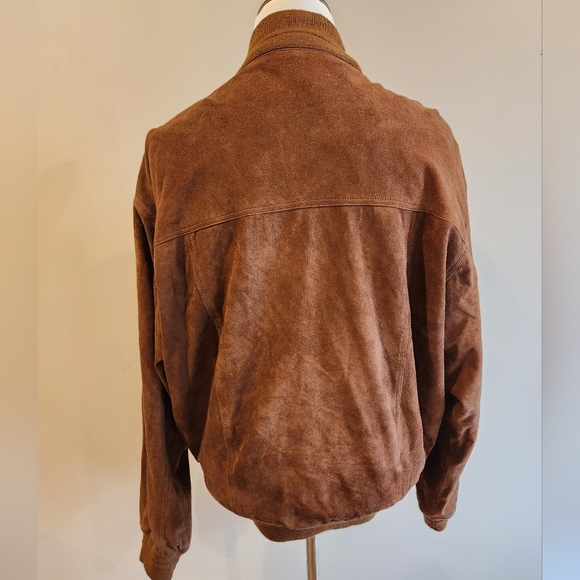 Mens suede bomber style jacket lightweight lined button up 4 pockets large tan - Picture 3 of 11